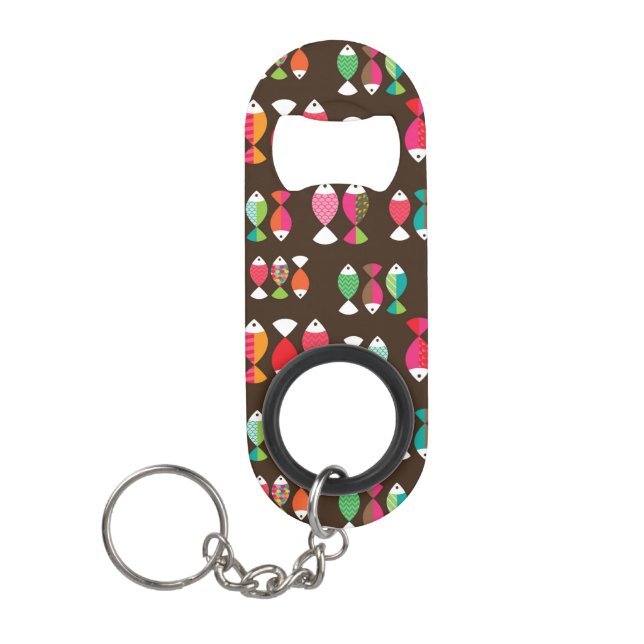 Abstract retro fish underwater pattern 2 keychain bottle opener (Front)