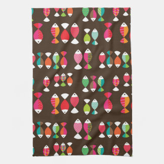Abstract retro fish underwater pattern 2 kitchen towel