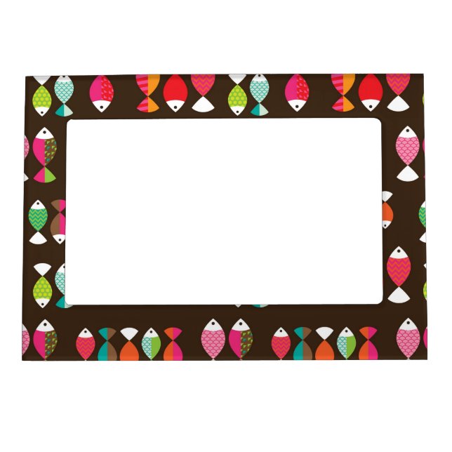 Abstract retro fish underwater pattern 2 magnetic photo frame (Front)