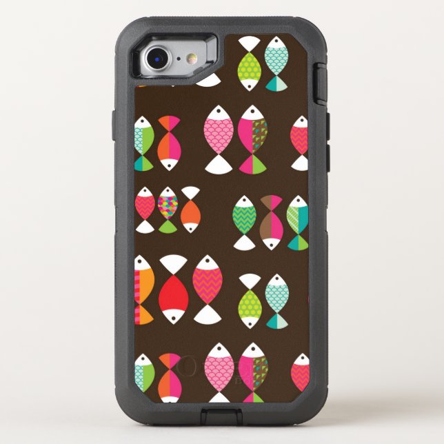 Abstract retro fish underwater pattern 2 otterbox iPhone case (Back)