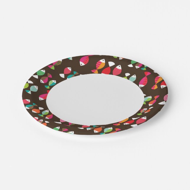 Abstract retro fish underwater pattern 2 paper plates (Angled)