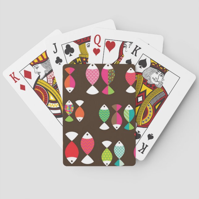 Abstract retro fish underwater pattern 2 poker cards (Back)