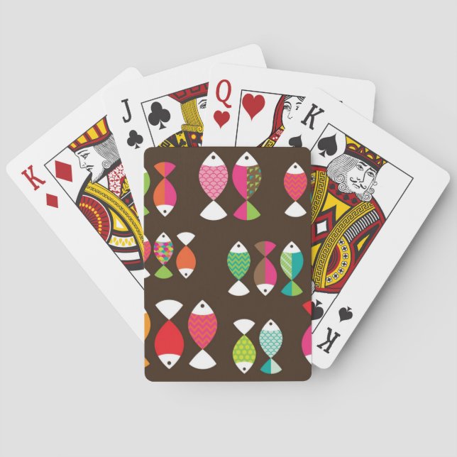 Abstract retro fish underwater pattern 2 poker cards (Back)