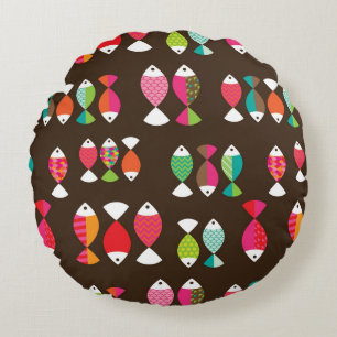 Abstract retro fish underwater pattern 2 round pillow