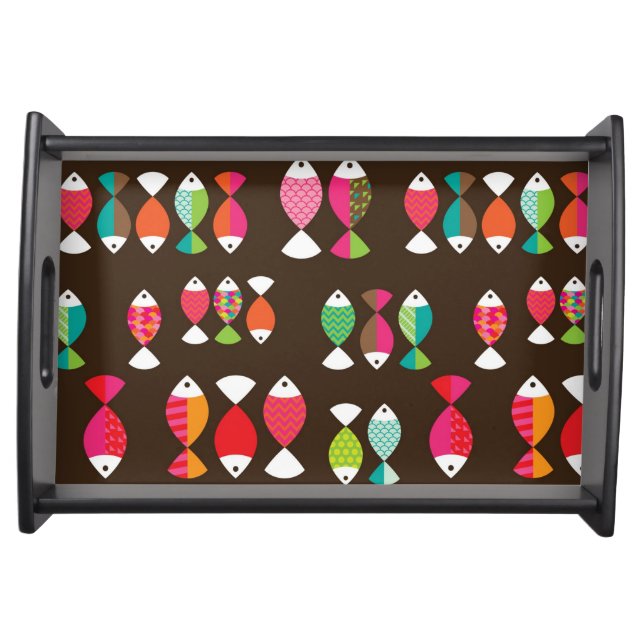 Abstract retro fish underwater pattern 2 serving tray (Front)