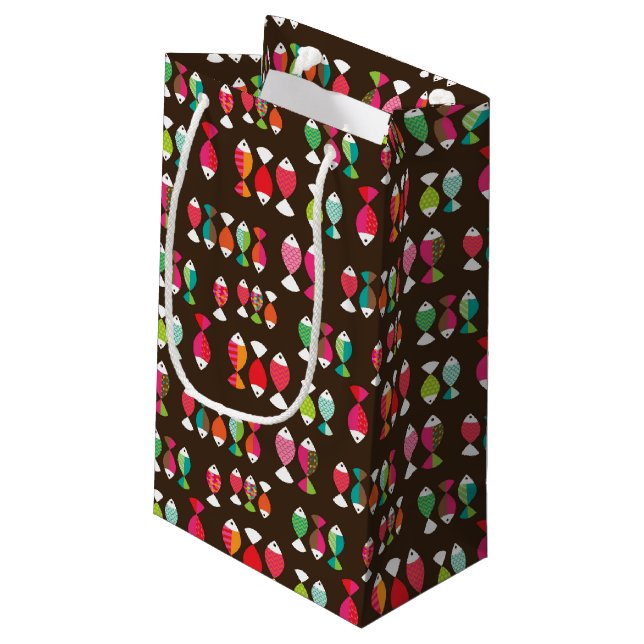 Abstract retro fish underwater pattern 2 small gift bag (Back Angled)