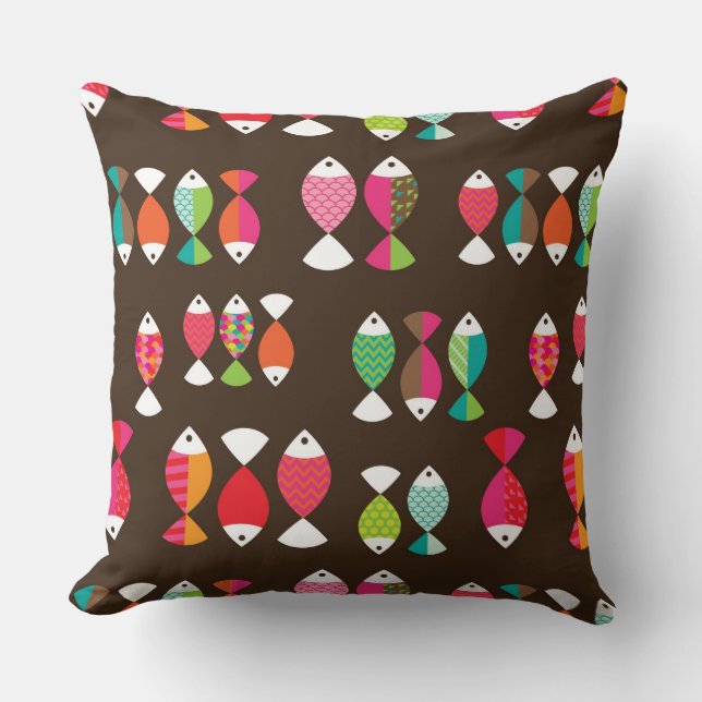 Abstract retro fish underwater pattern 2 throw pillow (Front)
