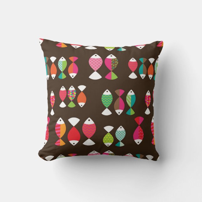 Abstract retro fish underwater pattern 2 throw pillow (Front)