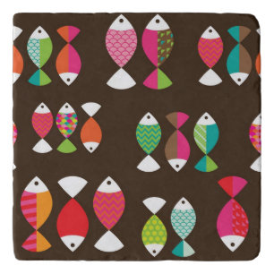 Abstract retro fish underwater pattern 2 trivet