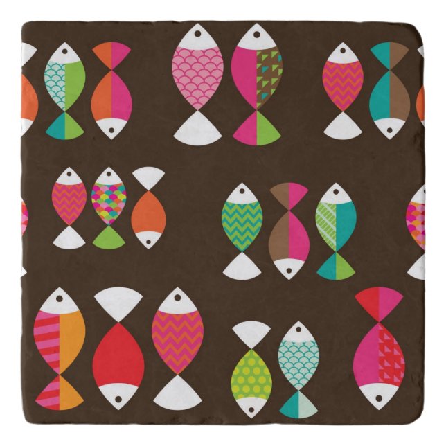 Abstract retro fish underwater pattern 2 trivet (Front)