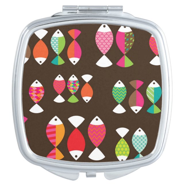 Abstract retro fish underwater pattern 2 vanity mirror (Front)