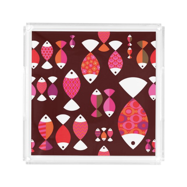 Abstract retro fish underwater pattern acrylic tray (Front)