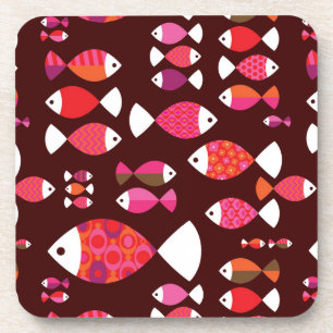 Abstract retro fish underwater pattern beverage coaster