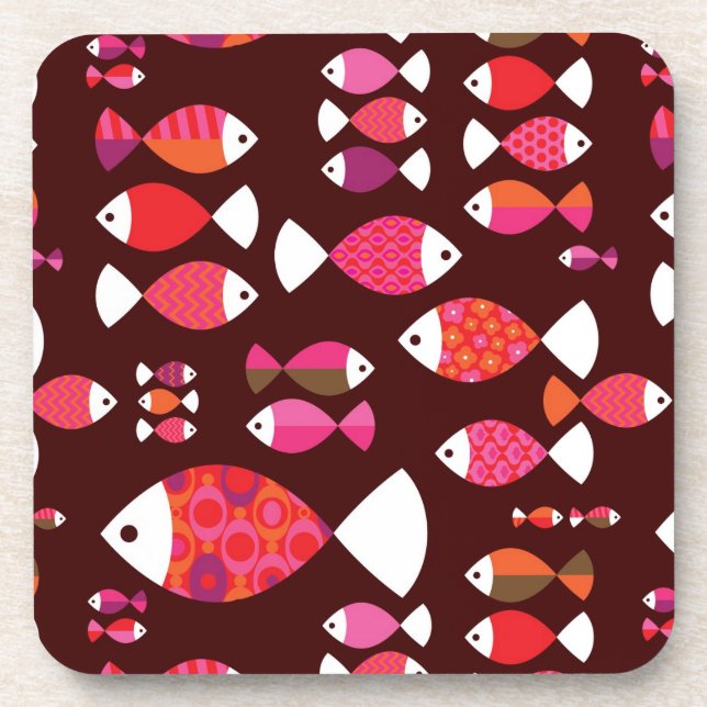 Abstract retro fish underwater pattern beverage coaster (Front)