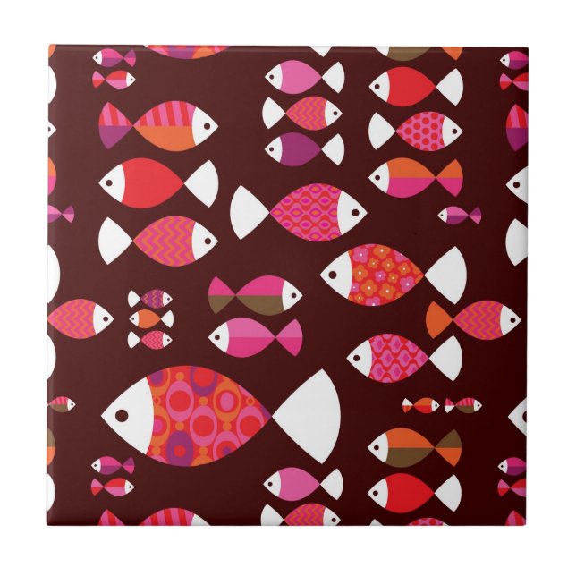 Abstract retro fish underwater pattern ceramic tile (Front)