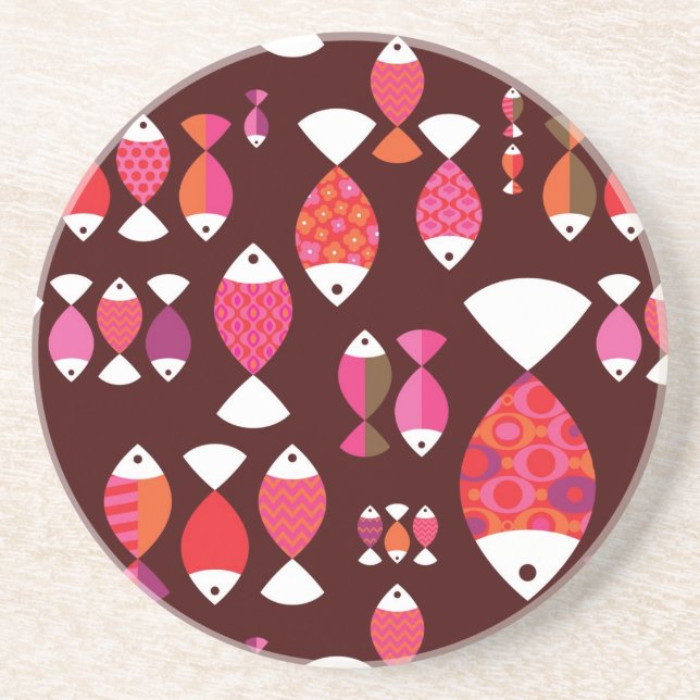 Abstract retro fish underwater pattern coaster (Front)