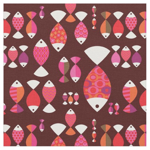 Abstract retro fish underwater pattern fabric
