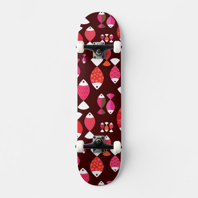 Abstract retro fish underwater pattern skateboard (Front)