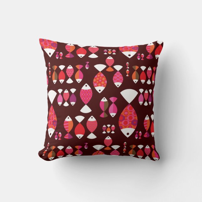 Abstract retro fish underwater pattern throw pillow (Front)