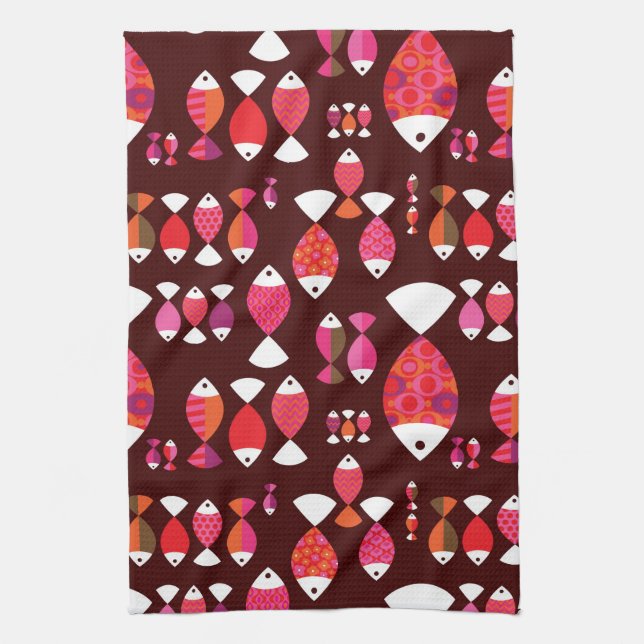 Abstract retro fish underwater pattern towel (Vertical)