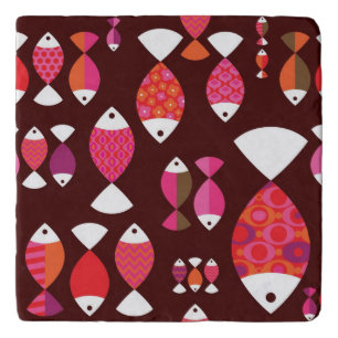 Abstract retro fish underwater pattern trivet
