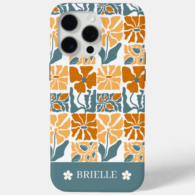 Abstract Retro Floral iPhone Case with Custom Name (Back)