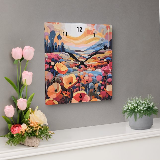 Abstract retro flowers round clock (Creator Uploaded)