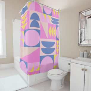 Abstract Retro Geometric Pink Blue Mid Century Mod Shower Curtain