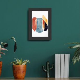 Abstract retro Geometric shapes in rustic red Framed Art