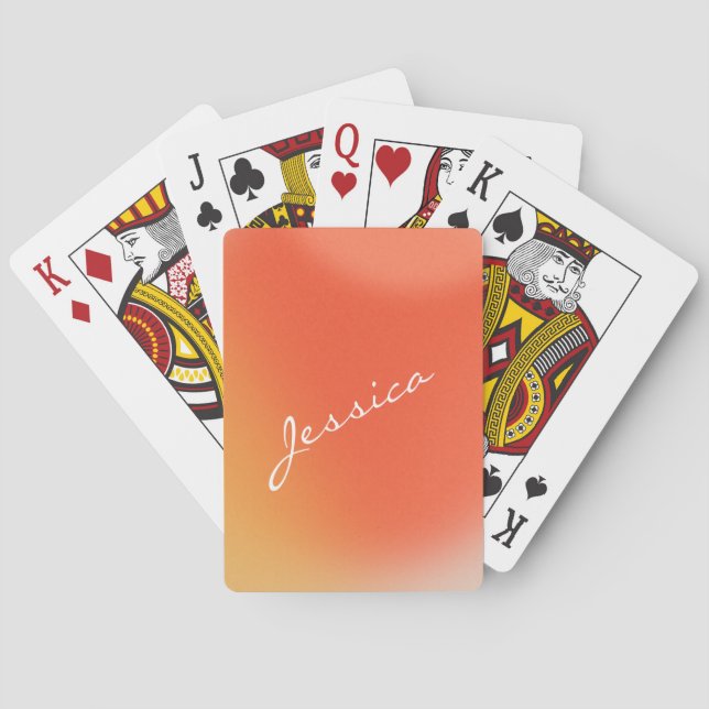 Abstract Retro Gradient Orange Personalized Name Poker Cards (Back)