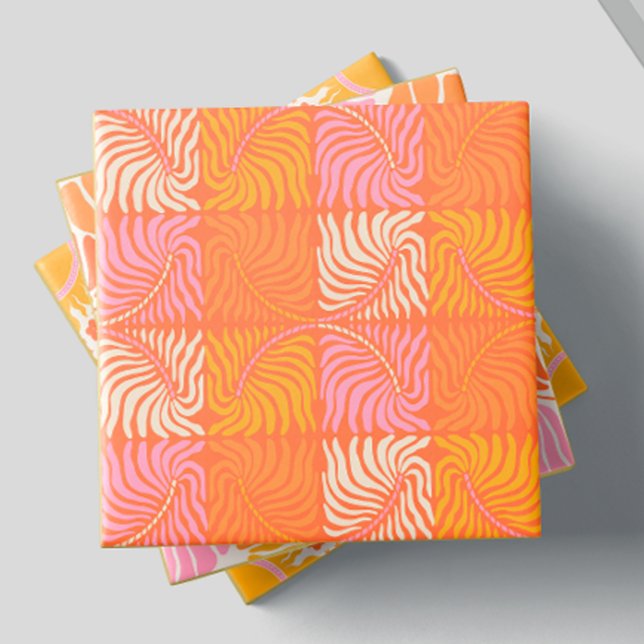Abstract Retro Groovy Pattern Yellow Orange Pink Ceramic Tile (Creator Uploaded)
