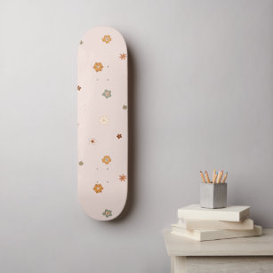 Abstract Retro Hippie Floral Pattern Baby Pink  Skateboard