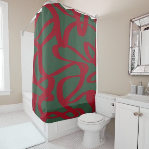Abstract Retro Lines Midcentury Modern Red Green S Shower Curtain