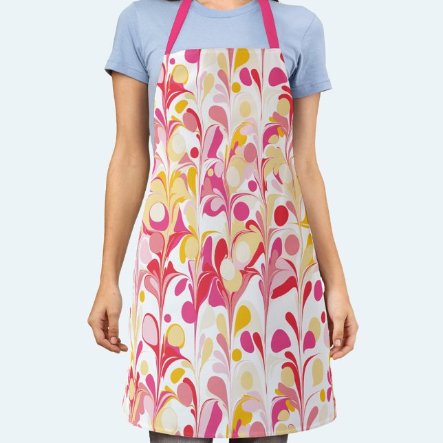 Abstract Retro Marble Pattern Pink Red Yellow Apron (Retro abstract marble pattern pink yellow apron)