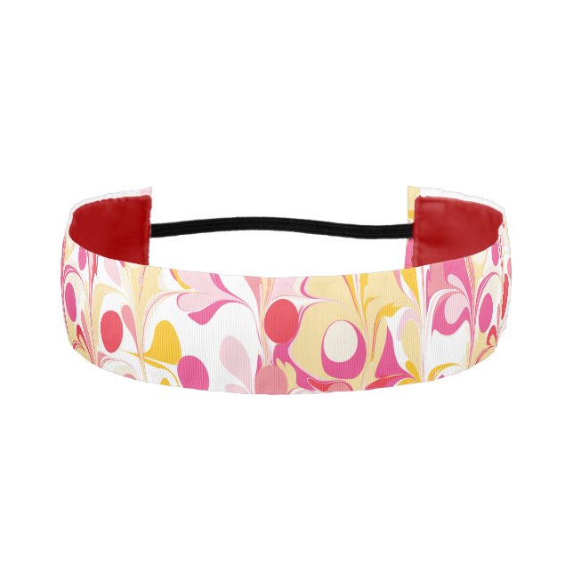 Abstract Retro Marble Pattern Pink Red Yellow Athletic Headband (Front)