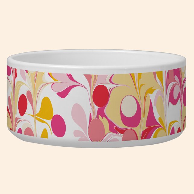 Abstract Retro Marble Pattern Pink Red Yellow Bowl (Retro abstract marble pattern pink yellow pet bowl)