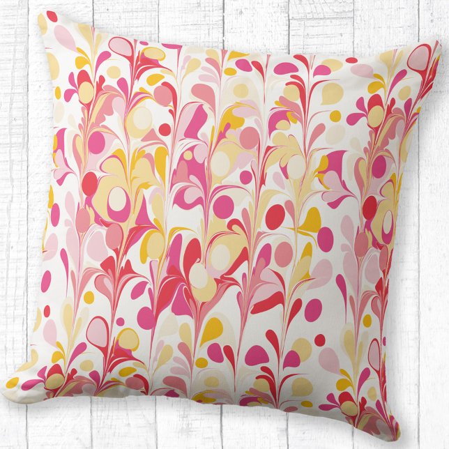 Abstract Retro Marble Pattern Pink Red Yellow Throw Pillow (Retro marble pattern pink orange yellow throw pillow)
