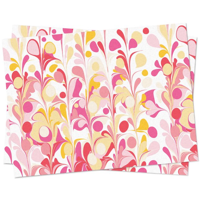 Abstract Retro Marble Pattern Pink Red Yellow Tissue Paper (Retro abstract marble pattern pink yellow tissue paper)