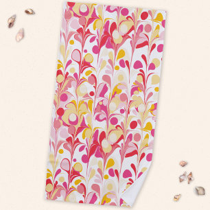 Abstract Retro Marble Pattern Pink Yellow Red Beach Towel