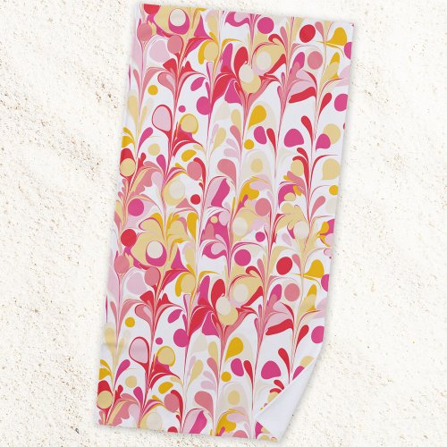 Abstract Retro Marble Pattern Pink Yellow Red Beach Towel