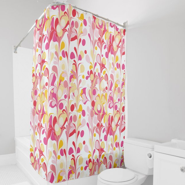 Abstract Retro Marble Pattern Pink Yellow Red Shower Curtain (Retro abstract marble pattern pink yellow shower curtain)