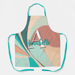 Abstract Retro Modern Peach Rust Teal Monogram Apron