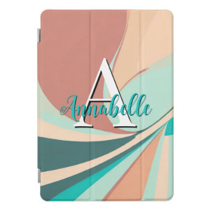 Abstract Retro Modern Peach Rust Teal Monogram iPad Pro Cover