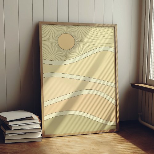 Abstract retro mountains sunset poster