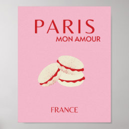 Abstract Retro Pastel Paris Pink Pastel Travel Art Poster
