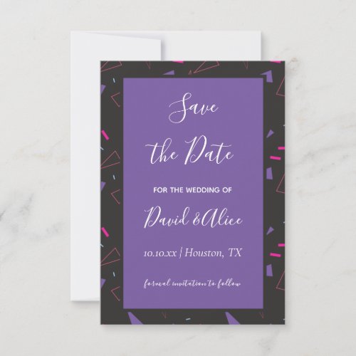 Abstract Retro Pattern Purple 80s Trendy Modern Save The Date