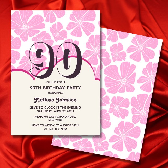 Abstract Retro Pink Chamomile Flower Birthday Invitation (Creator Uploaded)