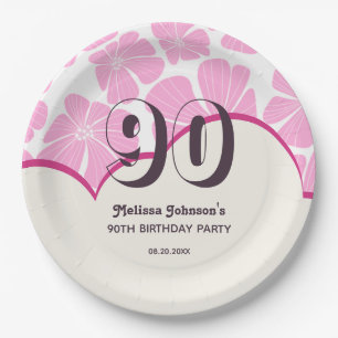 Abstract Retro Pink Chamomile Flower Birthday Paper Plates