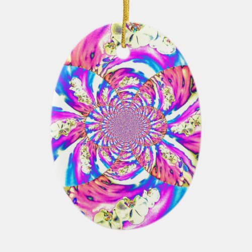 Abstract retro pink floral mandala pink orchids ceramic ornament