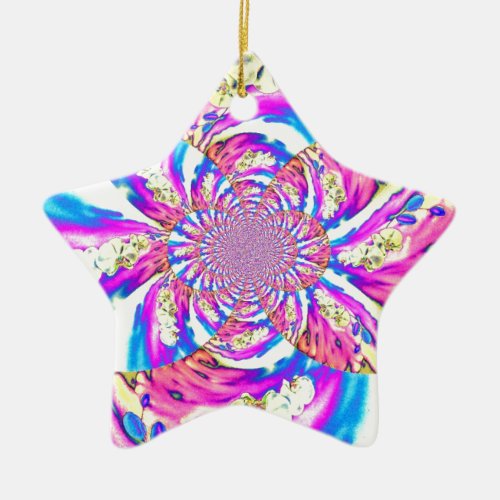 Abstract retro pink floral mandala pink orchids ceramic ornament